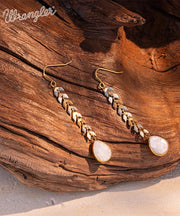 Natural Stone Tear Drop Statement Earring 14K Gold