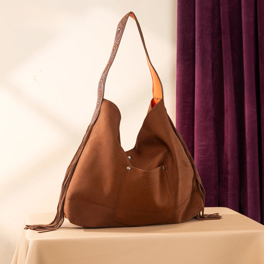 Fringe Floral Tooled Hobo Bag