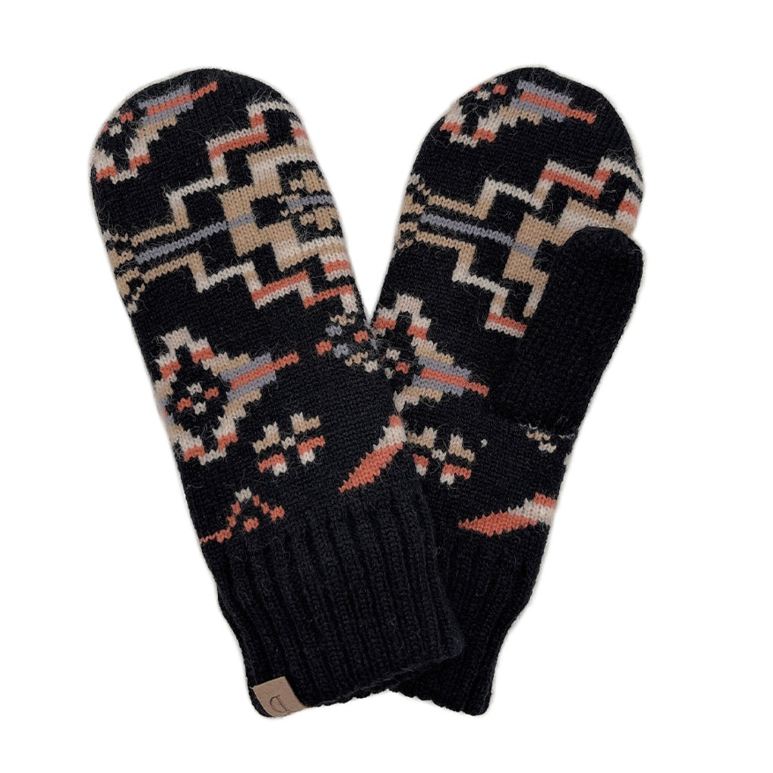 Aztec Knit Insulated Cozy Mittens with Ribbed Cuff One Size – Leather ...