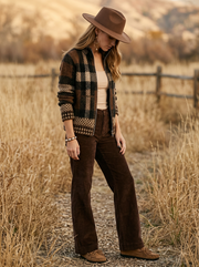 Women's High-Neck Plaid Zip-Up Cardigan Sweatshirt