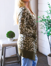 Women's Animal Print Olive Cardigan