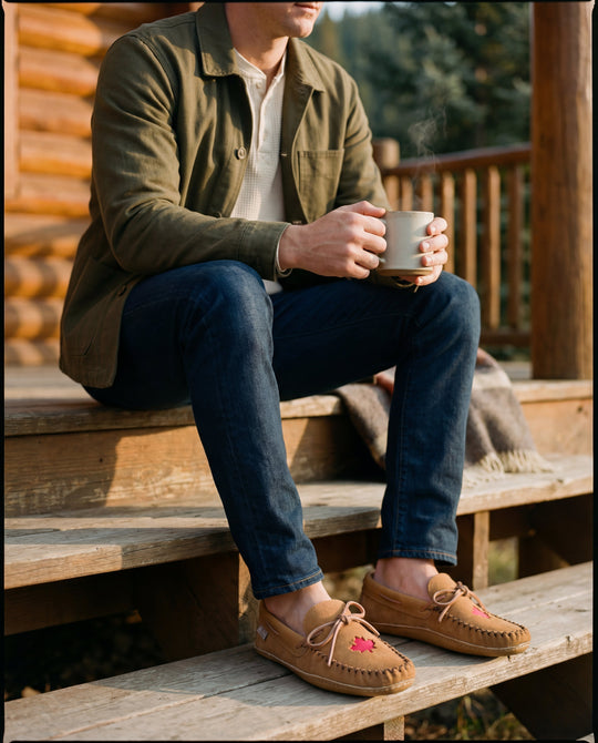 Men's Maple Leaf Suede Leather Trim Moccasins (Limited Edition)