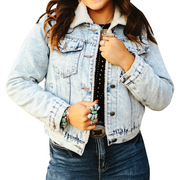 Women's Sherpa Lined Collared Denim Jacket