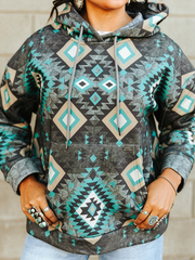 Women's Vintage Aztec Printed Drawstring Hoodie