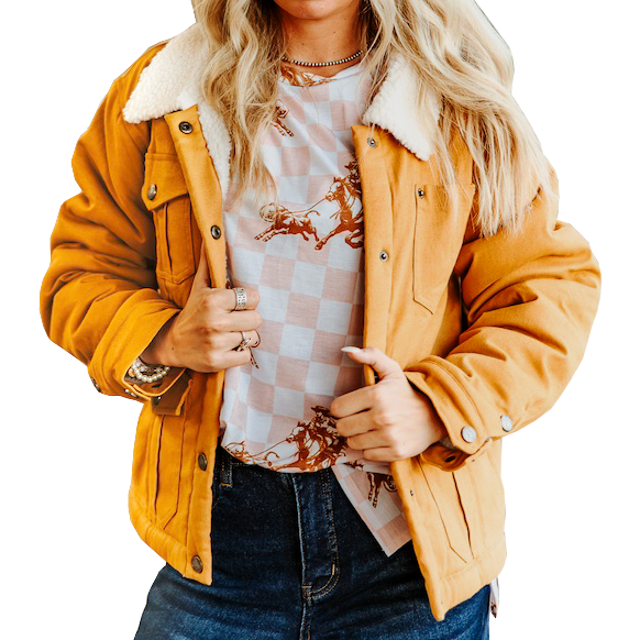 Women's Sherpa Lined Collared Camel Jacket