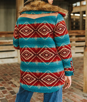 Aztec Maroon Jade Quilted Lined Fur Collar Jacket