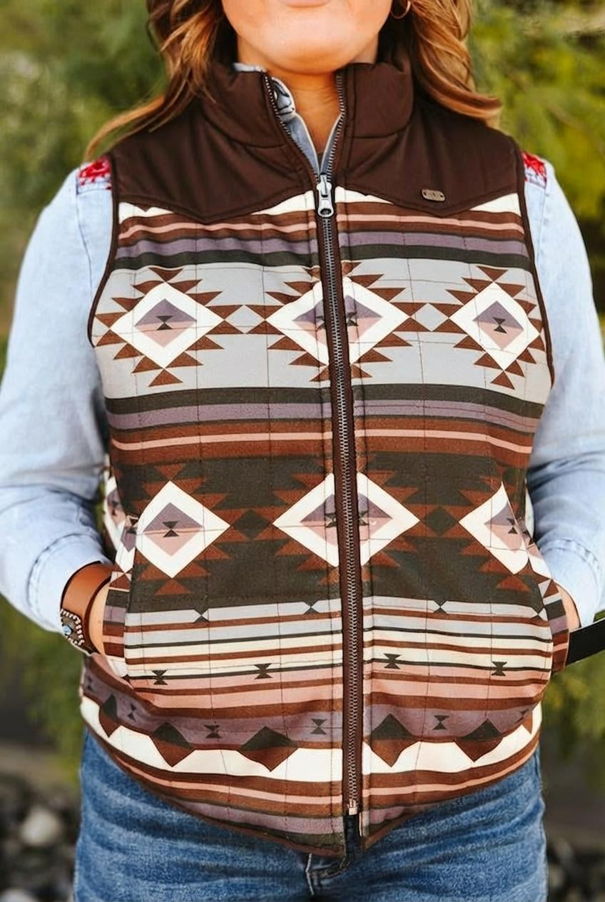 Women's Multi Aztec Quilted Reversible Yoke Vest
