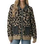 Women's Denim Collar & Cuff Knit Sweater