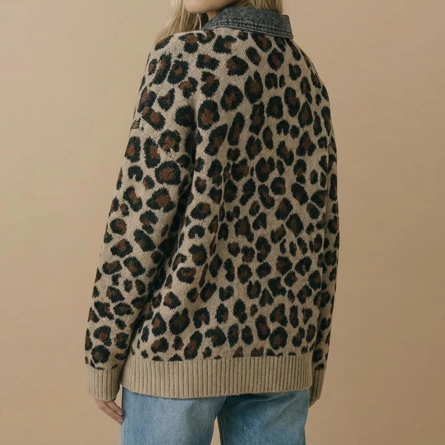 Women's Denim Collar & Cuff Knit Sweater