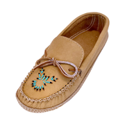 Men's authentic moccasin slippers made from genuine moose hide leather with a hand-beaded vamp made in Canada by Bastien Industries.