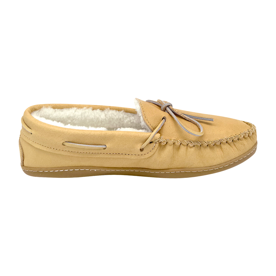 Men's Sheepskin Lined Genuine Leather Hard Rubber Sole Moccasin
