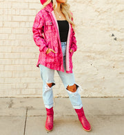 Women's Pink Aztec Button Up Shacket