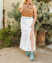 Women's Lined White Lace Maxi Skirt