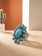 Silver Stretch Concho Turquoise Ring