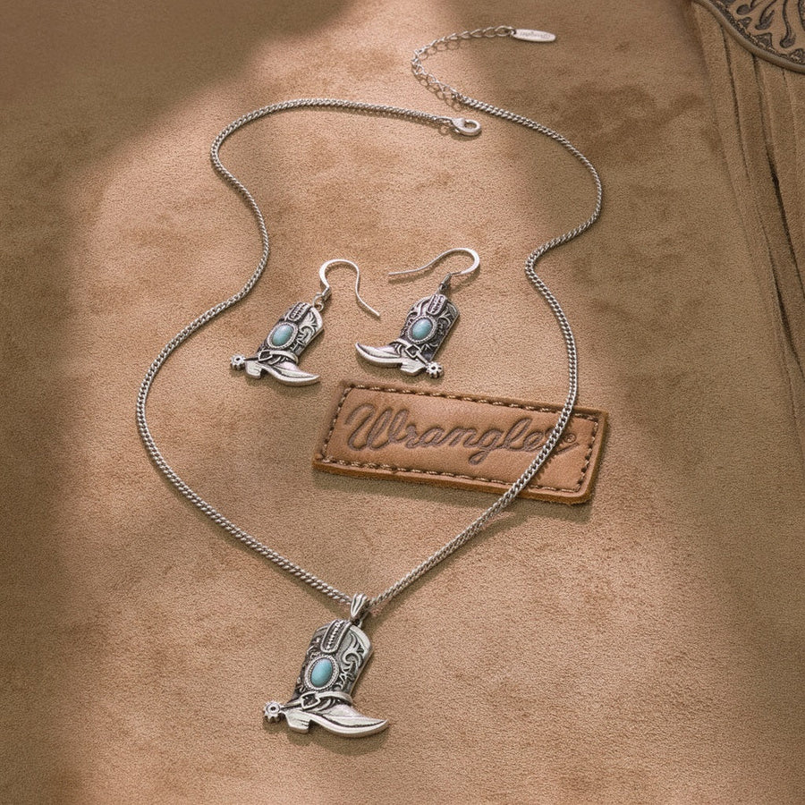 Silver Boots Turquoise Pendant Necklace & Earrings Set