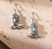 Silver Boots Turquoise Pendant Necklace & Earrings Set