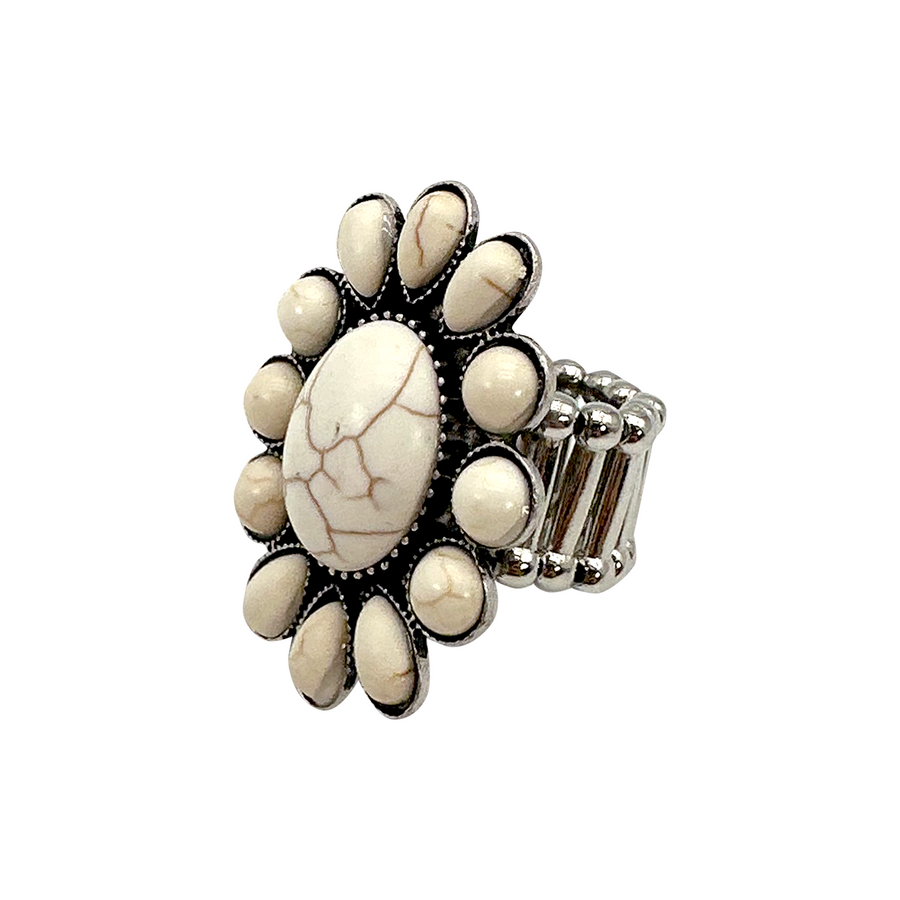 Silver Stretch Concho Turquoise Ring