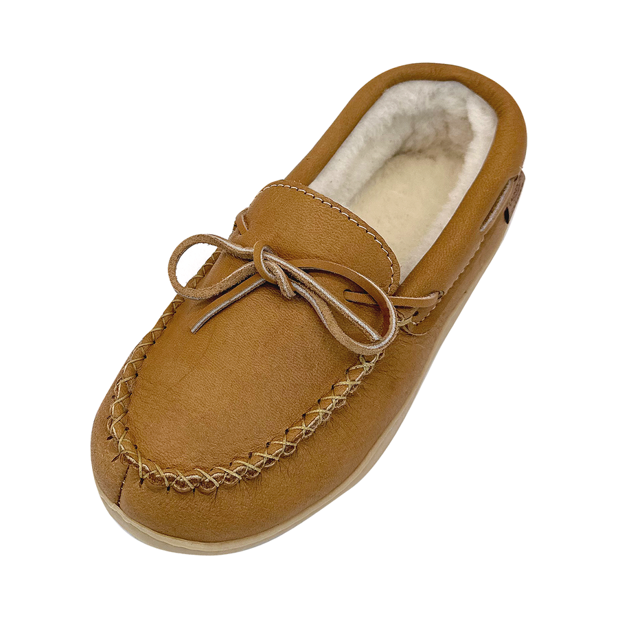 Women's Sheepskin Lined Leather Rubber Sole Moccasins