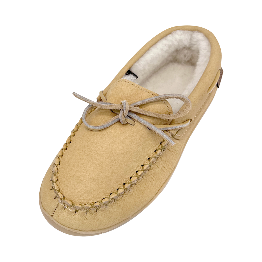 Women's Sheepskin Lined Leather Rubber Sole Moccasins