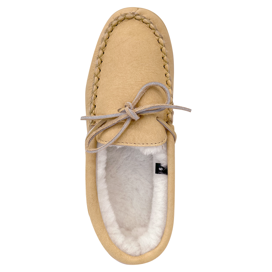 Women's Sheepskin Lined Leather Rubber Sole Moccasins