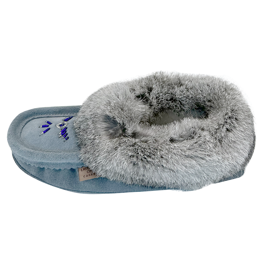 Women's Fleece Lined Rabbit Fur Sky Blue Suede Moccasins