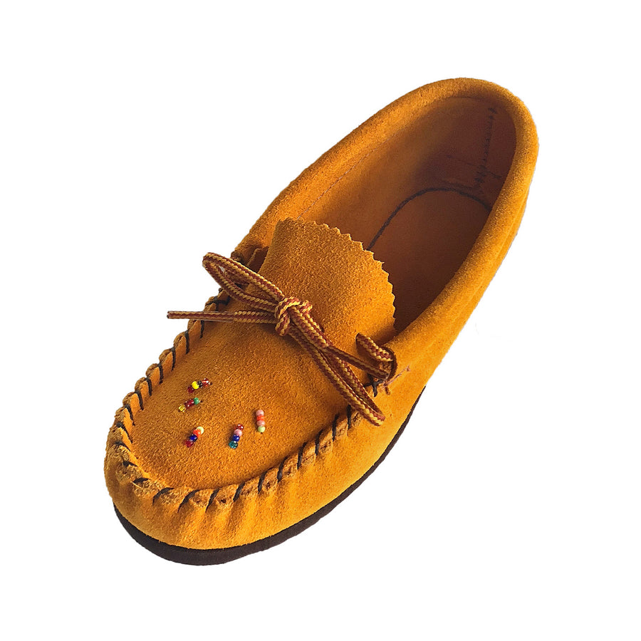 Junior's Rubber Sole Genuine Suede Leather Beaded Moccasin Shoes