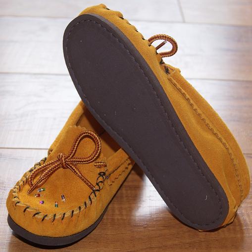 Junior's Rubber Sole Genuine Suede Leather Beaded Moccasin Shoes