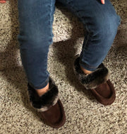 Children's Faux Fur Trim Brown Suede Moccasins (Final Clearance)