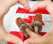 Women's Fleece Lined Brown Suede Maple Leaf Rabbit Fur Moccasins