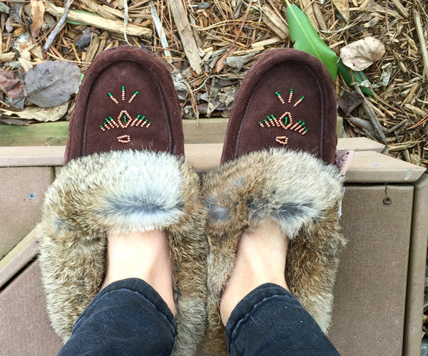 Women's Lined Rabbit Fur Moccasins (Final Clearance 4 & 5 ONLY)