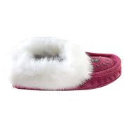 Women's Fleece Lined Rabbit Fur Fuchsia Suede Moccasins