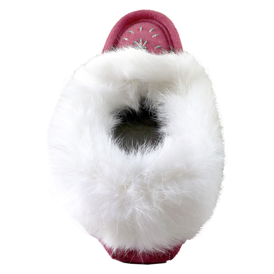 Women's Fleece Lined Rabbit Fur Fuchsia Suede Moccasins