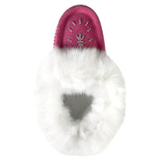 Women's Fleece Lined Rabbit Fur Fuchsia Suede Moccasins