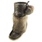 Women's SALE Leather Mid Calf Fur Mukluks in White and Old Brown