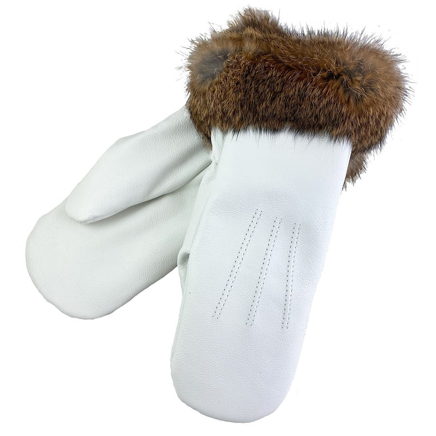 Women's Lined Mittens White Leather