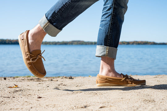 Men's Rubber Sole Moose Hide Leather Moccasins