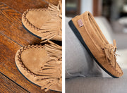 Women's Fringed Rubber Sole Gray Suede Moccasins