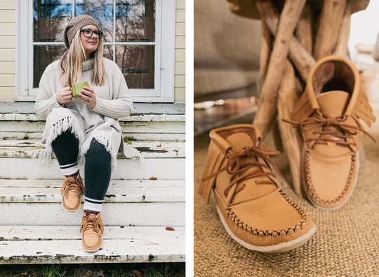 Women’s Fringed Crepe Sole Moose Hide Moccasin Boots