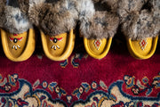 Junior Suede Fleece Lined Beaded Rabbit Fur Moccasins