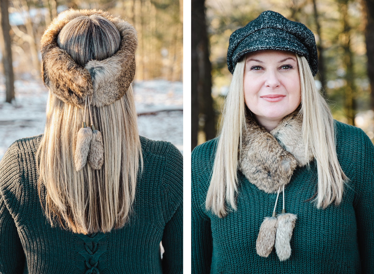 GLAMOURPUSS NYC Gray Wool Cashmere Rabbit Fur Trim Headband