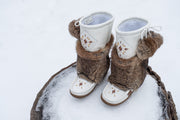 Women's SALE Leather Mid Calf Fur Mukluks in White and Old Brown