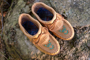 Women's Rubber Sole Moose Hide Leather Fringed Moccasins