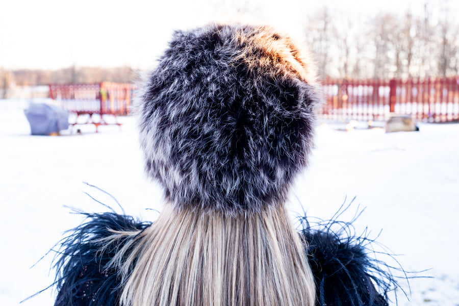 Women's Knitted Fox Fur Snowtop Hat