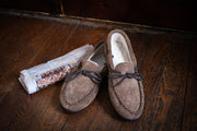 Men's Sheepskin Lined Suede Rubber Sole Moccasins