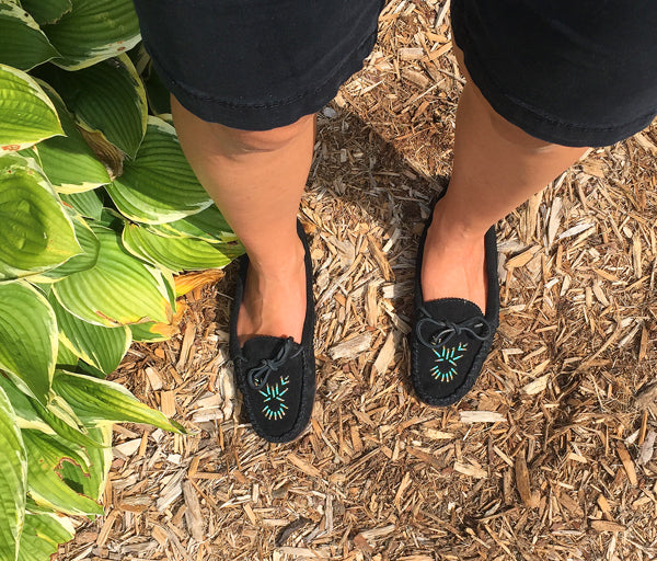Women's Rubber Sole Black Suede Moccasin Shoes with