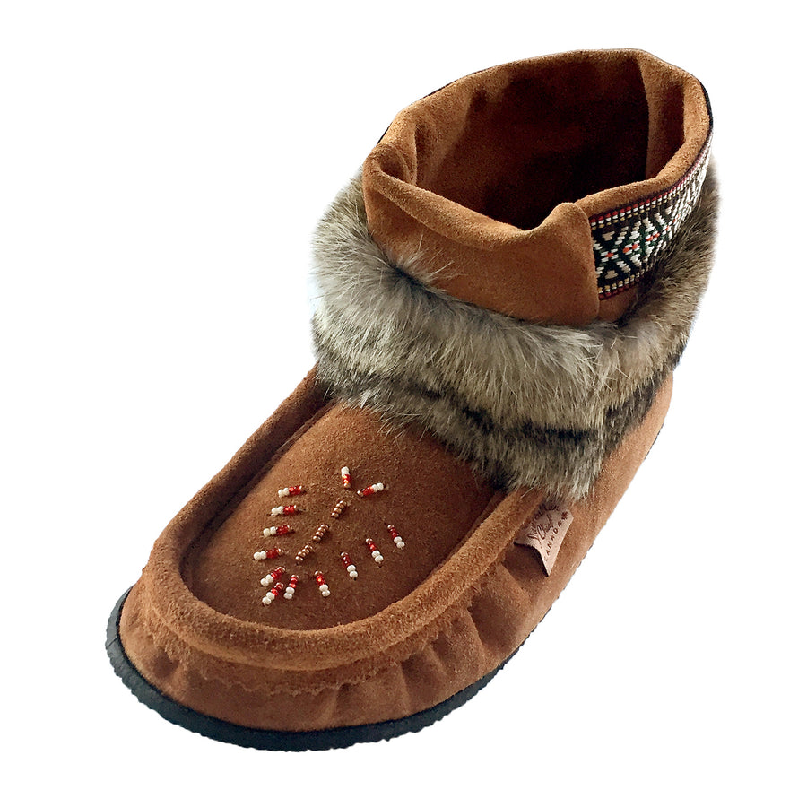 Women's Dark Tan Ankle Rabbit Fur Mukluks