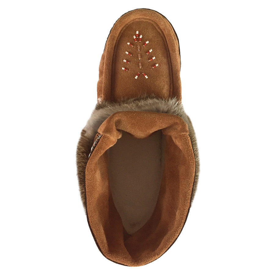 Women's Dark Tan Ankle Rabbit Fur Mukluks