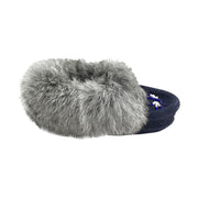 Junior Soft Sole Navy Suede Rabbit Fur Moccasins (Final Clearance - Child Size 12 ONLY)