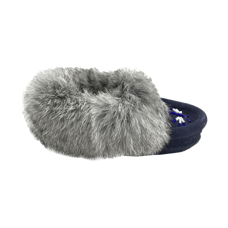 Baby Soft Sole Navy Suede Rabbit Fur Moccasins (Final Clearance Toddler 5, 6, 7 ONLY)