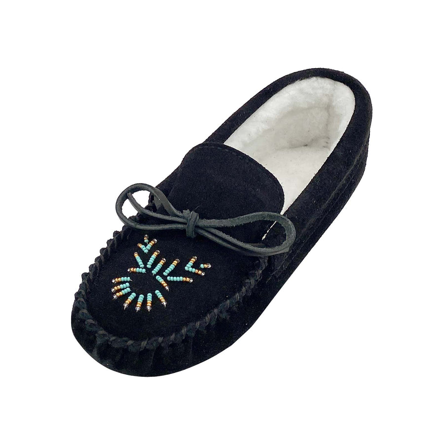 Women's Soft Sole Beaded Fleece Lined Suede Moccasins